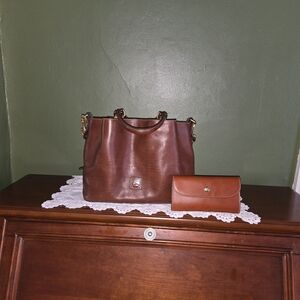Dooney And Bourke Elegant Brown Leather Handbag and Wallet Set